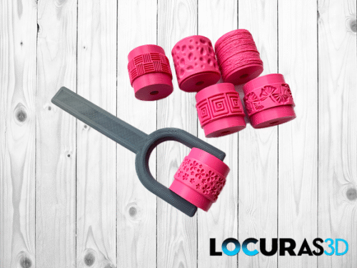 Kit de 6 Rodillos Texturados y Mango para Cerámica, Porcelana, Pastelería.